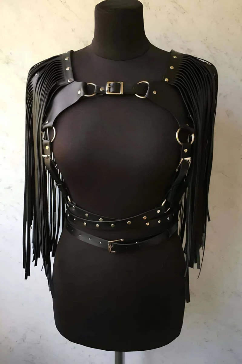 Men's Leather Fringe Harness Vest - Adjustable Shoulder Style