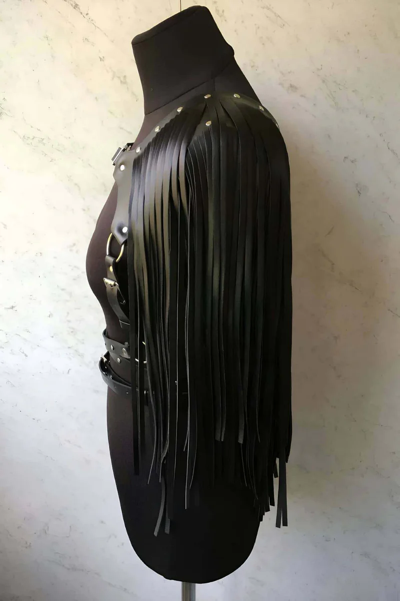 Men's Leather Fringe Harness Vest - Adjustable Shoulder Style