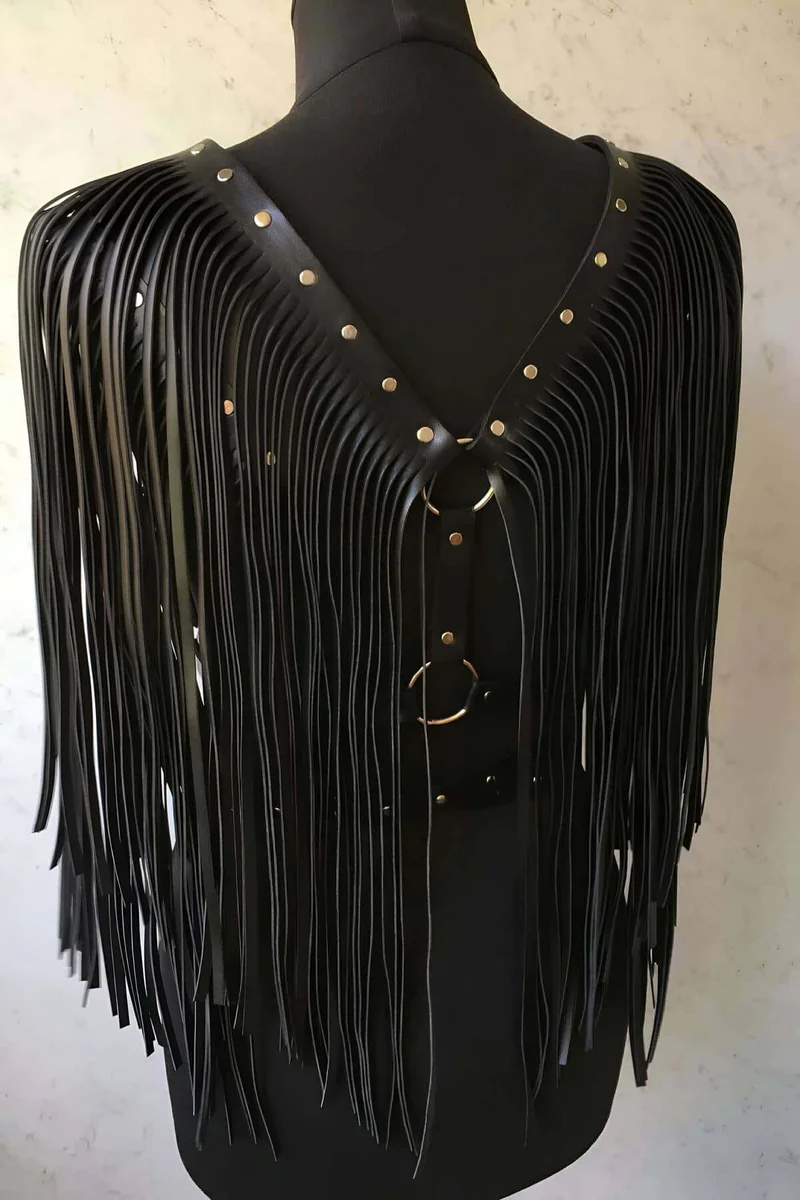 Men's Leather Fringe Harness Vest - Adjustable Shoulder Style