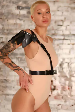 One Shoulder Leather Harness with Adjustable Waist Belt