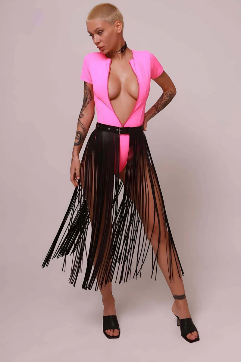Black Fringe Skirt for Women - Long Tassel Overlay Design
