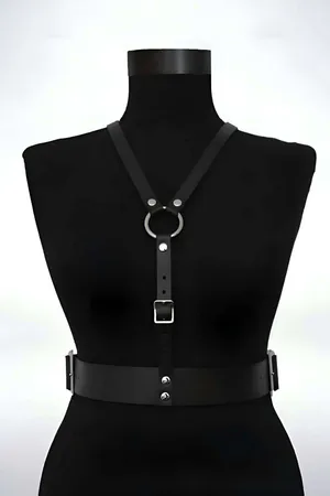 Dark Brown Faux Leather Chest Harness Waist Belt O-Ring Fashion Accessory