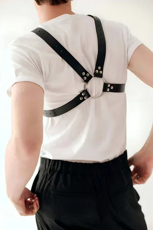 Stylish Chain Detailed Leather Men's Chest Harness - APFTM95
