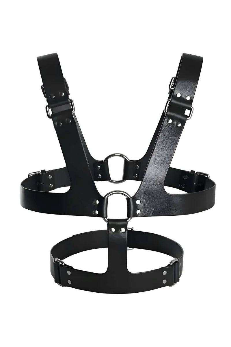 Vegan Leather Chest Harness Front View Black