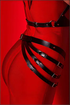 Black Faux Leather Full Body Harness with O-Ring Waist Cincher