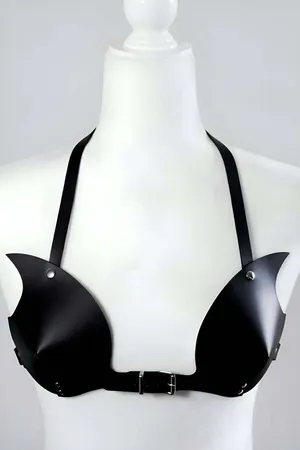 Women's Leather Bra Harness Top Adjustable Strappy Black