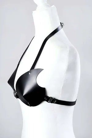 Women's Leather Bra Harness Top Adjustable Strappy Black
