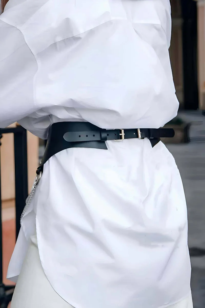 Fashion black faux leather waist belt with