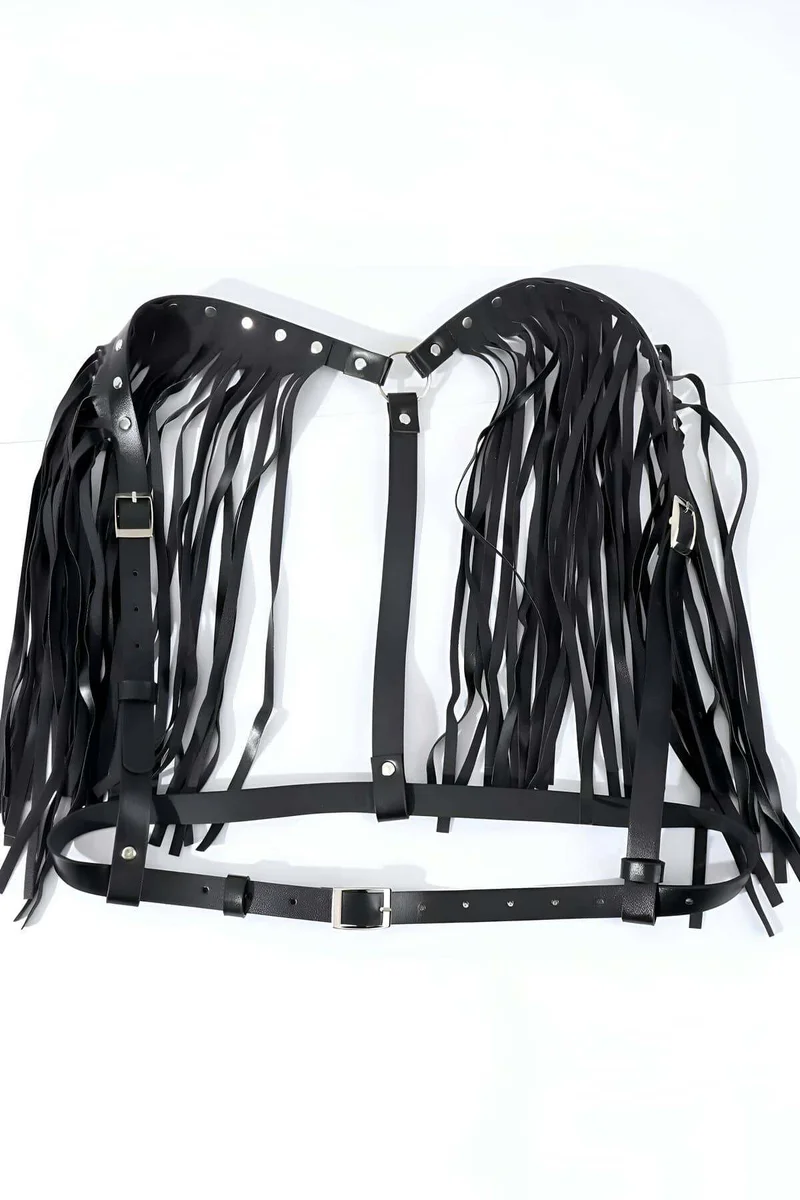 Body Harness with Tassels, Adjustable Faux Leather Style