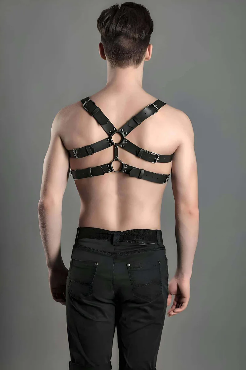 Vegan Leather Studded Harness Vest Black