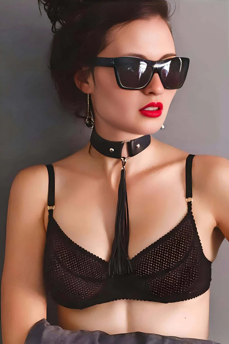 Leather Choker with Tassel – Adjustable Black Style