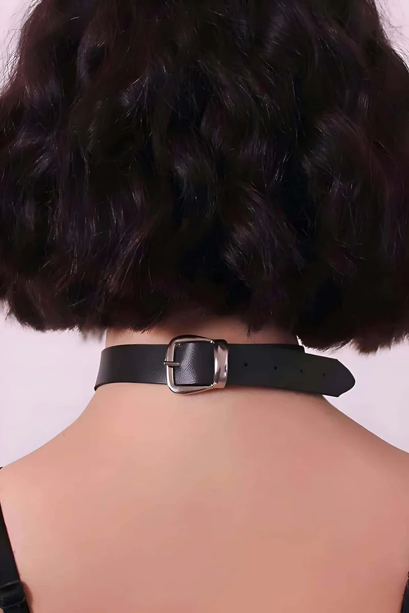 Leather Choker with Tassel – Adjustable Black Style