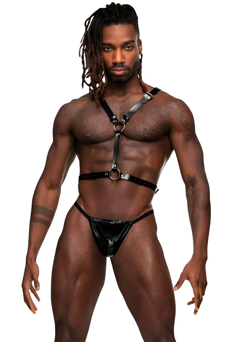 Strappy chest and waist harness black with