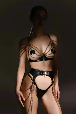 Stylish leather Chain Chest and Waist Harness Set - APFT1242