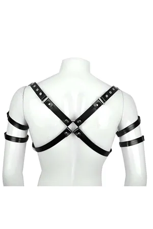 Stylish Leather Men's Harness with Shoulder and Sleeve Detail, Men's Club Wear - APFTM164