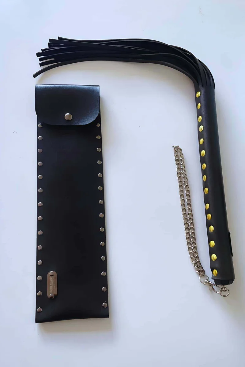 Black Whip with Leather Bag, Stylish Leather Whip, Sexy Accessory - APFT1287