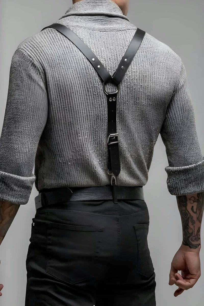 Mens Black Faux Leather Harness