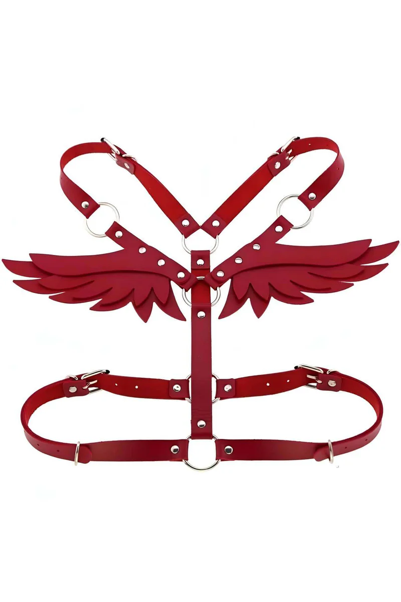Red Leather Angel Wing Harness | Adjustable Shoulder Body Accessory