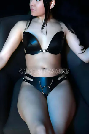 Leather Sexy Bra Set, Leather Fantasy Underwear, Chain Detailed Bra Harness Set - APFT1223