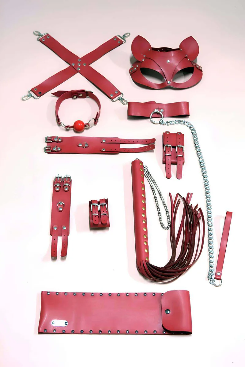 Red Faux Leather Accessory Kit Cat Mask