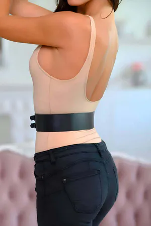 Black Faux Leather Wide Waist Belt Double Buckle Silver Studs