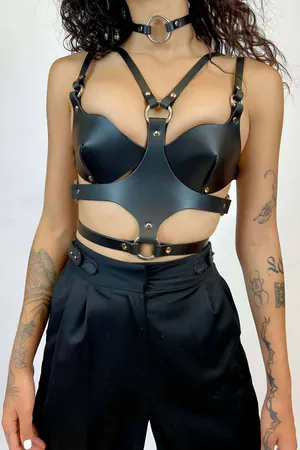 Leather Bra, Choker and Breast Harness, Stylish Festival Clothing Products - APFT1296