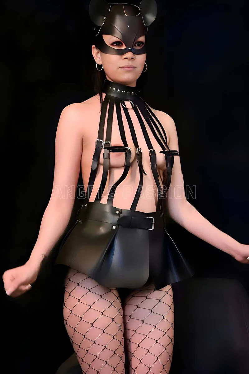 Vegan Leather Harness Skirt Set