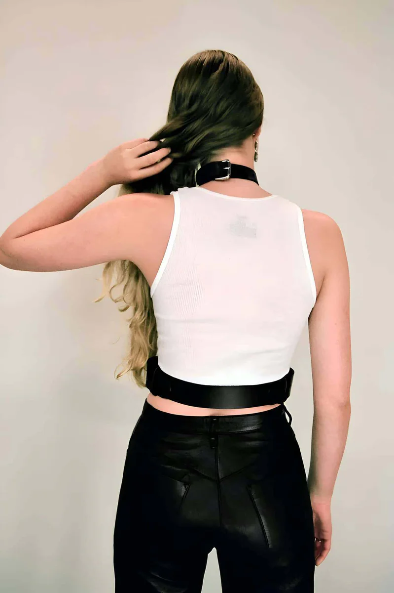 Neck Link Corset Belt Harness, Women's Leather Waist Belt - APFT1297