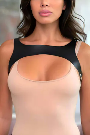 Black Faux Leather Underbust Harness Top Minimalist Design