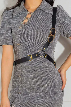 Leather Waist Belt with Single Strap on the Chest, Sexy Accessory - APFT1183