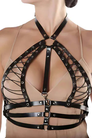 Leather Clothing Under Breast Belt Harness with String - APFT1077