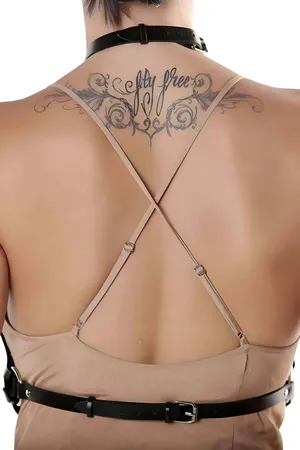 Leather Clothing Under Breast Belt Harness with String - APFT1077