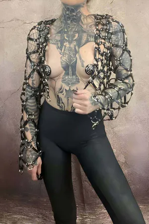 Women's Leather Harness Top Full Body Adjustable Crop Style