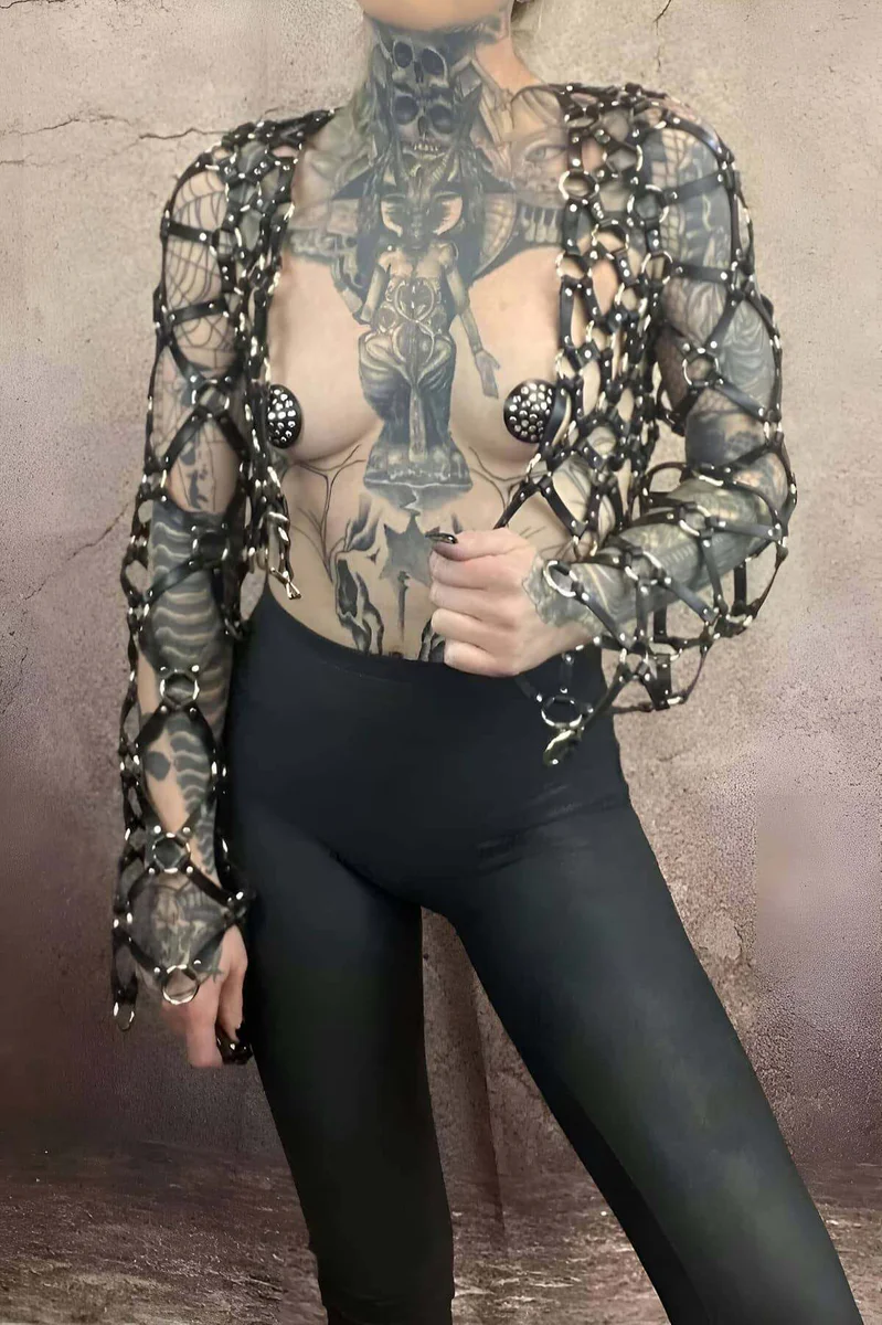Mesh Sleeve Body Harness Black Close-up O-Ring Detail