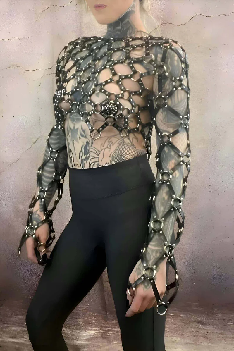 Full Body Harness Black Mesh Sleeve Back View Adjustable Straps