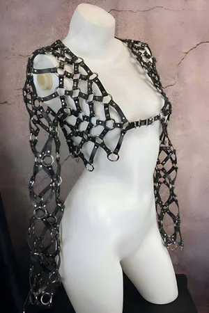 Women's Leather Harness Top Full Body Adjustable Crop Style