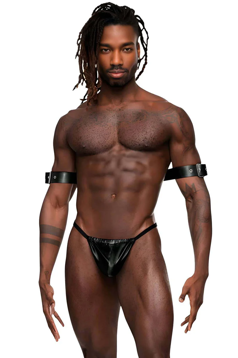 Black Faux Leather Arm Harness Bicep Strap Detail