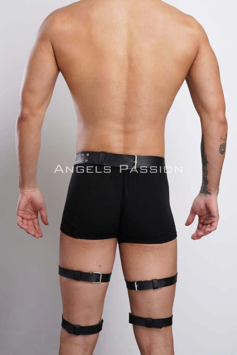 Studded black faux leather harness set on