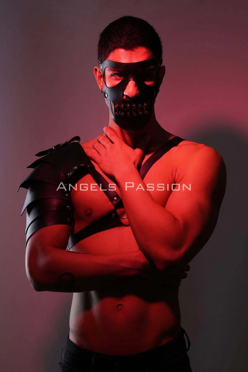 Festival black faux leather shoulder armor