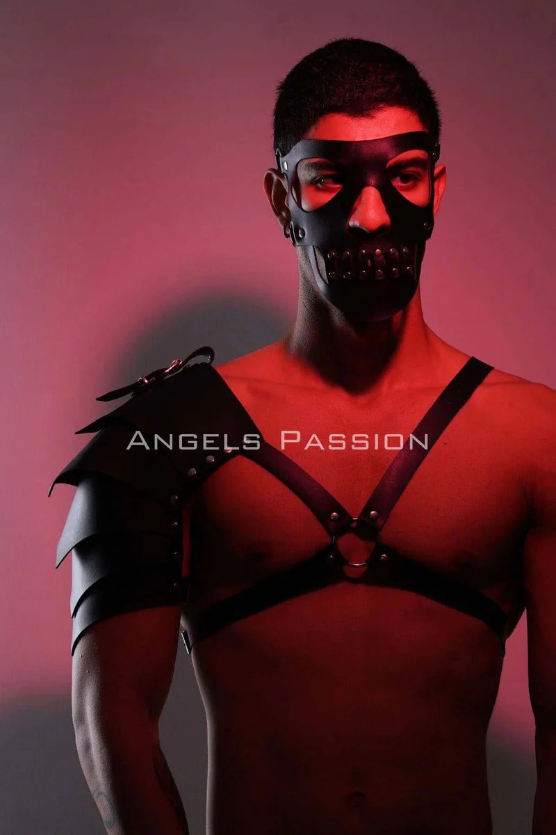 Men's festival black faux leather harness