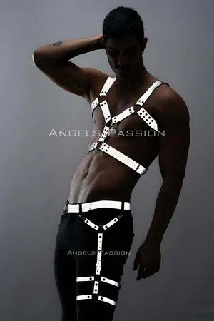 Men's Harness Set with Reflective Reflective in the Dark, Men's Chest and Leg Harness Set - APFTM198