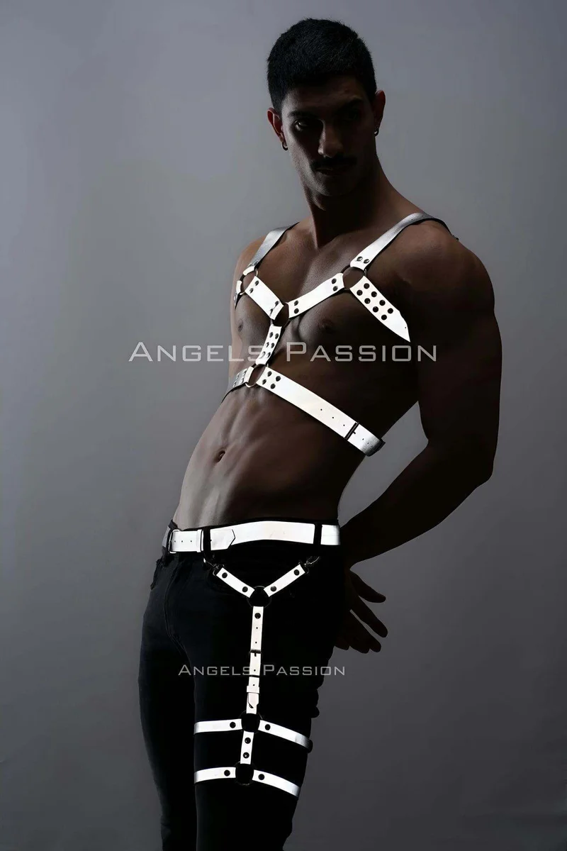 Shiny Reflective Vegan Leather Harness Club