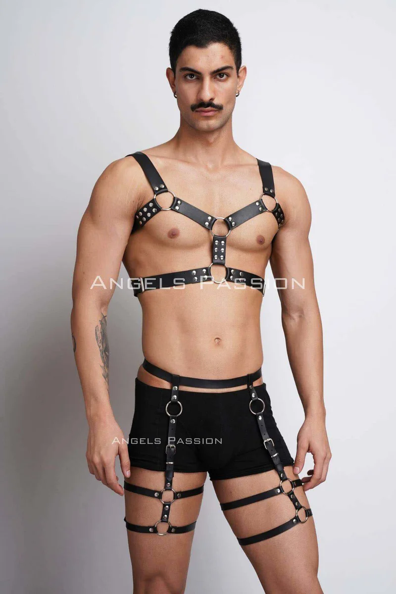 Mens festival outfit, black leather