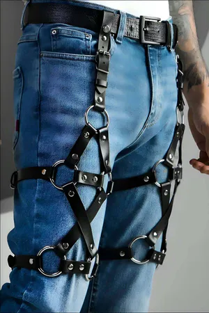 Men's Leather Leg Harness, Leg Accessory, Jeans Accessory, Partywear - APFTM201