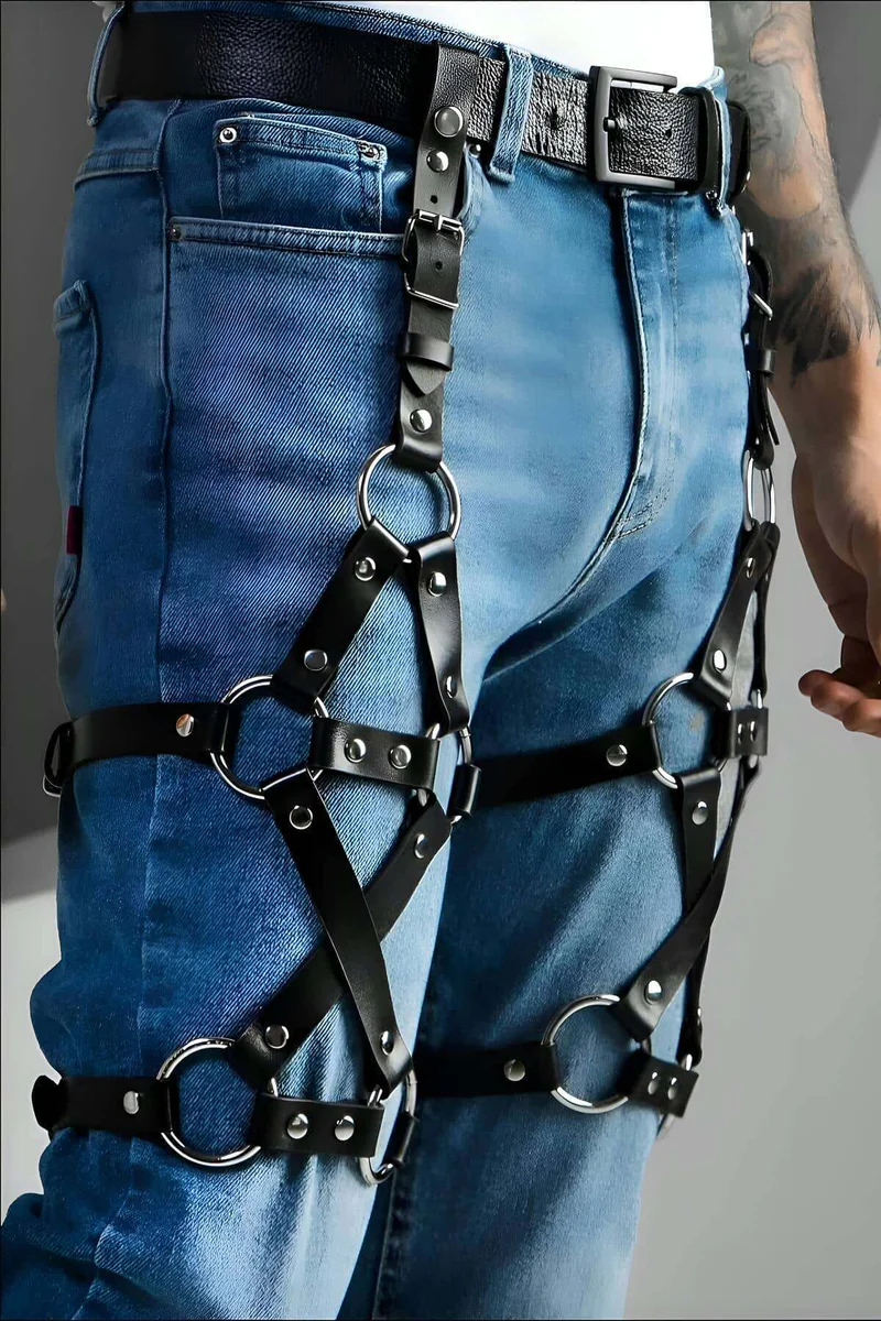 Black Thigh Harness Men's Side