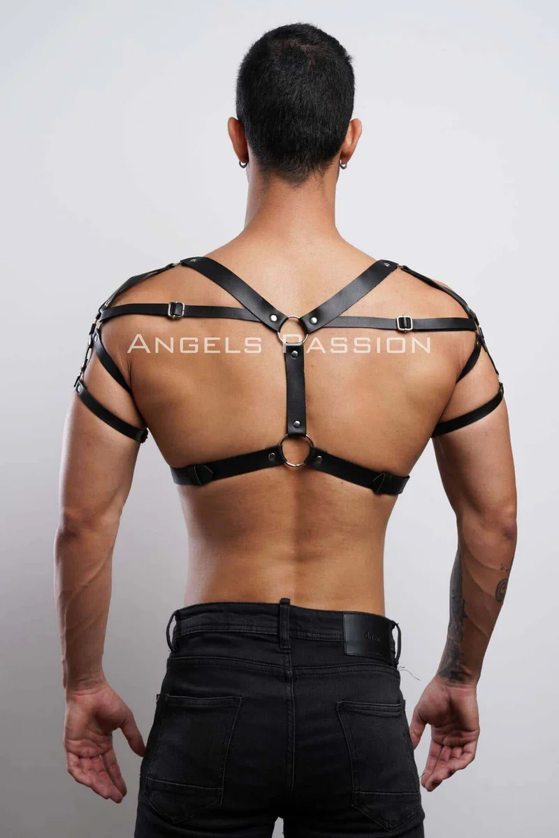 Faux Leather Chest Accessory Men Black Harness