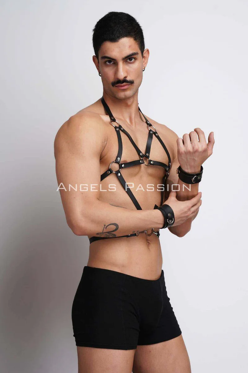 Black Faux Leather Geometric Chest