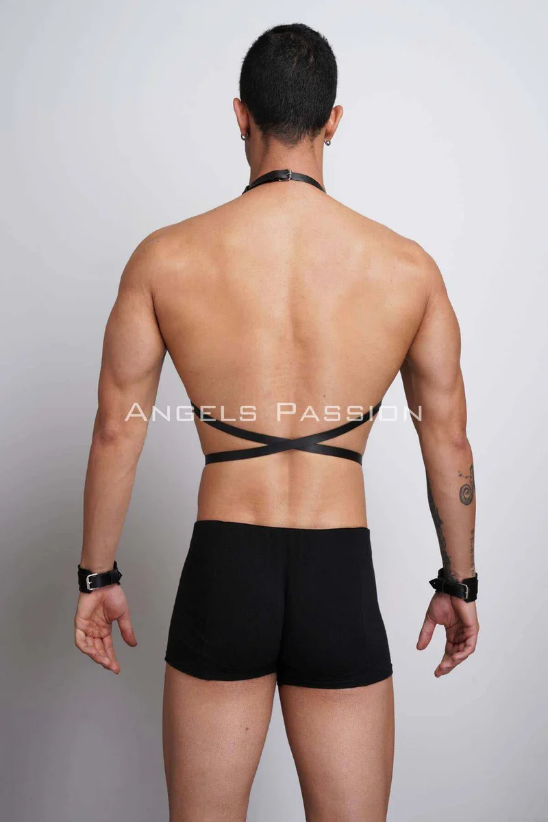 Mens festival lingerie black harness with geometric