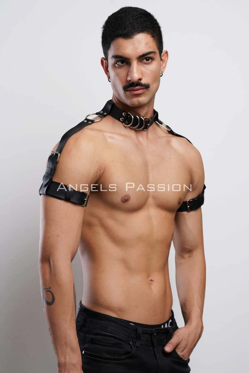 festival black faux leather harness set