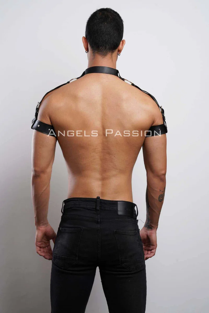 Festival black faux leather harness set with